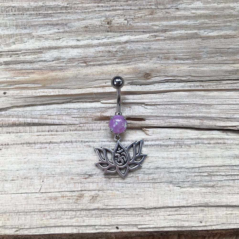 Purple Opal Om Lotus  Belly Button Ring‎